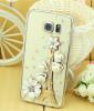 Луксозен твърд гръб 3D с камъни за Samsung Galaxy S7 Edge G935 - прозрачен / Айфелова кула и цветя