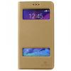 Кожен калъф Flip Cover S-View тип тефтер Puloka Magnet Series за Samsung Galaxy S6 Edge G925 - златен със стойка