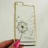 Ултра тънък заден предпазен твърд гръб / капак / с камъни за Apple iPhone 6 4.7" - прозрачен с глухарче / златист кант
