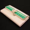 Луксозен кожен калъф тип портмоне с камъни за Apple iPhone 6 4.7'' - бял със зелено