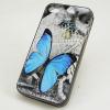 Силиконов калъф / гръб / TPU за Apple iPhone 4 / iPhone 4S - сив / синя пеперуда