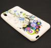 Силиконов калъф / гръб / TPU за HTC Desire 816 - бял / сини кръгове и цветя