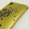 Ултра тънък силиконов калъф / гръб / TPU Ultra Thin за Sony Xperia M4 / M4 Aqua - златист / цвете с камъни