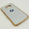 Луксозен твърд гръб / капак / за Samsung Galaxy S6 Edge G925 - BMW / светло сив / златист кант