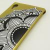 Ултра тънък силиконов калъф / гръб / TPU Ultra Thin за Sony Xperia M4 / M4 Aqua - златист / цвете / бели и черни орнаменти с камъни