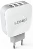 Универсално зарядно устройство LDNIO DL-AC70 с 3 USB порта 5V / 3.4A за Samsung, Apple, LG, HTC, Sony, Nokia, Huawei, ZTE, BlackBerry и др. - бяло
