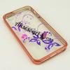 Луксозен силиконов калъф / гръб / TPU с камъни за Apple iPhone 5 / iPhone 5S - лилави цветя / меден кант
