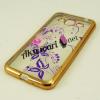 Луксозен силиконов калъф / гръб / TPU с камъни за Samsung Galaxy Grand Prime G530 - лилави цветя / златист кант