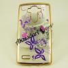 Луксозен силиконов калъф / гръб / TPU с камъни за LG G4 - лилави цветя / златист кант