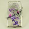 Луксозен силиконов калъф / гръб / TPU с камъни за Samsung Galaxy Grand Prime G530 - лилави цветя / сребрист кант