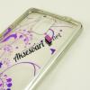 Луксозен силиконов калъф / гръб / TPU с камъни за Samsung Galaxy Note 4 N910 / Galaxy Note 4 - лилави цветя / сребрист кант