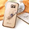 Луксозен твърд гръб KINGXBAR Swarovski Diamond за Samsung Galaxy S6 Edge G925 - прозрачен със златен кант / синьо цвете