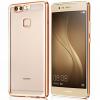 Луксозен силиконов калъф / гръб / TPU за Huawei P9 - прозрачен / златист кант