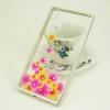 Луксозен силиконов калъф / гръб / TPU с камъни за Sony Xperia Z5 - цветя / прозрачен със сребрист кант