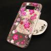 Луксозен силиконов калъф / гръб / TPU с камъни за LG G5 - прозрачен / розови цветя и пеперуда