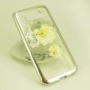Луксозен силиконов калъф / гръб / TPU с камъни за LG G5 - прозрачен / жълти цветя със сребрист кант