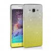 Луксозен силиконов калъф / гръб / TPU 2in1 за Samsung Galaxy J3 - бяло и жълто / брокат 