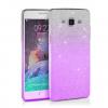 Луксозен силиконов калъф / гръб / TPU 2in1 за Samsung Galaxy J3 - бяло и лилаво / брокат 