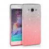 Луксозен силиконов калъф / гръб / TPU 2in1 за Samsung Galaxy J3 - бяло и розово / брокат 
