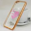 Луксозен силиконов калъф / гръб / TPU за Apple iPhone 5 / iPhone 5S / iPhone SE - прозрачен / розови сърца / Victoria's Secret / златист кант