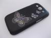 Заден предпазен твърд гръб / капак / с камъни за Samsung Galaxy S3 I9300 / Samsung S III I9300 - черен с пеперуди