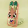 Луксозен твърд гръб 3D с камъни и силиконов кант за Samsung Galaxy J3 - Zootropolis / розов / зелени ушички