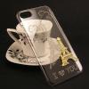 Луксозен твърд гръб с камъни за Apple iPhone 7 - прозрачен / Айфелова кула / I Love You