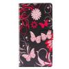 Кожен калъф Flip тефтер със стойка за Sony Xperia M4 / M4 Aqua - черен / розови цветя и пеперуди