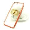 Луксозен силиконов калъф / гръб / TPU с камъни и стойка за Apple iPhone 5 / iPhone 5S / iPhone SE - прозрачен / Hello Kitty / Rose Gold кант
