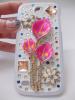 Луксозен заден предпазен твърд гръб / капак / с цветни камъни за Samsung Galaxy S4 Mini I9190 / I9192 / I9195 - розово цвете