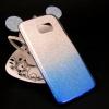 Луксозен силиконов калъф / гръб / TPU 3D за Samsung Galaxy S7 Edge G935 - преливащ / синьо и сиво / брокат / миши ушички / 2в1