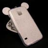 Луксозен силиконов калъф / гръб / TPU 3D за Samsung Galaxy S5 G900 / S5 Neo G903 - сребрист / брокат / миши ушички / 2в1