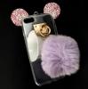 Луксозен силиконов калъф / гръб / TPU 3D за Apple iPhone 7 - прозрачен / розови миши ушички / лилав пух