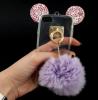 Луксозен силиконов калъф / гръб / TPU 3D за Apple iPhone 7 - прозрачен / розови миши ушички / лилав пух