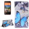 Кожен калъф Flip тефтер със стойка за HTC Desire 620 – Синя пеперуда