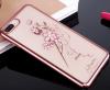 Луксозен твърд гръб KINGXBAR Swarovski Diamond за Apple iPhone 7 Plus / iPhone 8 Plus - прозрачен с Rose Gold кант / розово цвете