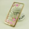 Силиконов калъф / гръб / TPU за  Huawei P9 -  прозрачен / розови цветя и пеперуди / златист кант