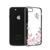 Луксозен твърд гръб KAVARO с камъни Swarovski за Apple iPhone 7 / iPhone 8 - прозрачен / розови цветя и пеперуда / черен кант