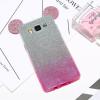 Луксозен силиконов калъф / гръб / TPU 3D за Samsung Galaxy J5 2016 J510 - преливащ / розово и сиво / брокат / миши ушички / 2в1