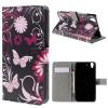 Кожен калъф Flip тефтер със стойка за Huawei Ascend Y6 / Huawei Y6 - черен / розови цветя и пеперуди