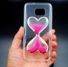 Силиконов калъф / гръб / TPU 3D за Samsung Galaxy A5 2016 A510  - прозрачен с цикламен брокат / пясъчен часовник / сърца / 