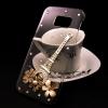 Луксозен твърд гръб 3D с камъни за Samsung Galaxy S6 Edge G925 - прозрачен / Айфелова кула и цветя