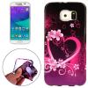 Силиконов калъф / гръб / за Samsung Galaxy S6 Edge G925 - черен / розово сърце / цветя