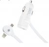 USB зарядно за кола TOTU Design Both Wings 12V за Apple iPhone, Samsung, LG, HTC, Sony, Lenovo и други - 2 в 1 / 120см - бяло