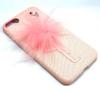 Луксозен калъф / твърд гръб за Apple iPhone 7 / iPhone 8 - розов / фламинго с пух