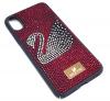 Луксозен твърд гръб Swarovski за Apple iPhone X - черен / червени камъни / Swan 