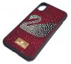 Луксозен твърд гръб Swarovski за Apple iPhone XR - черен / червени камъни / Swan