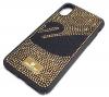 Луксозен твърд гръб Swarovski за Apple iPhone XR - черен / златисти камъни / Swan