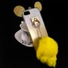 Луксозен силиконов калъф / гръб / TPU 3D за Apple iPhone 7  - преливащ / сребристо със златисто / миши ушички / жълт пух 