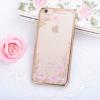 Луксозен твърд гръб KAVARO с камъни Swarovski за Apple iPhone 6 / iPhone 6S - прозрачен / розови цветя / златист кант